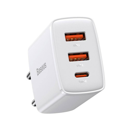 Зарядное устройство BASEUS Compact Quick Charger 2*USB + USB-C, 3A, 30W, Белый (CCXJ-E02)