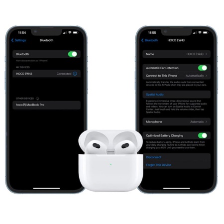 Беспроводные наушники TWS Hoco EW43, Bluetooth, 300 мАч, белый
