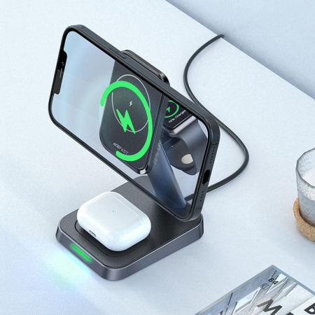 Беспроводное зарядное устройство AceFast Fast Wireless Charger Desktop Holder E3 3-in-1 Black
