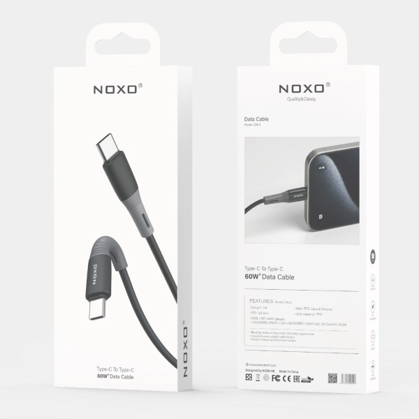 Кабель NOXO CN-2 Type-C to Type-C 60w 1 метр Черный
