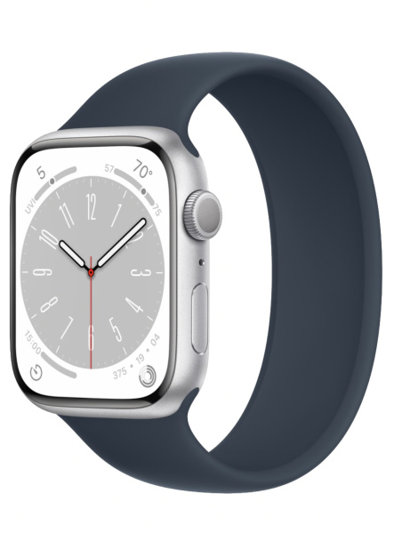Смарт-часы Apple Watch S8, 41 mm, корпус из алюминия серебристого цвета, ремешок цвета «Storm Blue»