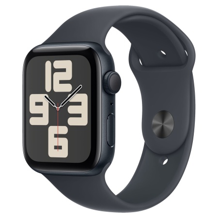 Apple Watch SE 2024, 44 мм, корпус из алюминия цвета «тёмная ночь», ремешок Sport Band цвета «тёмная ночь», размер S/M (MXEJ3)