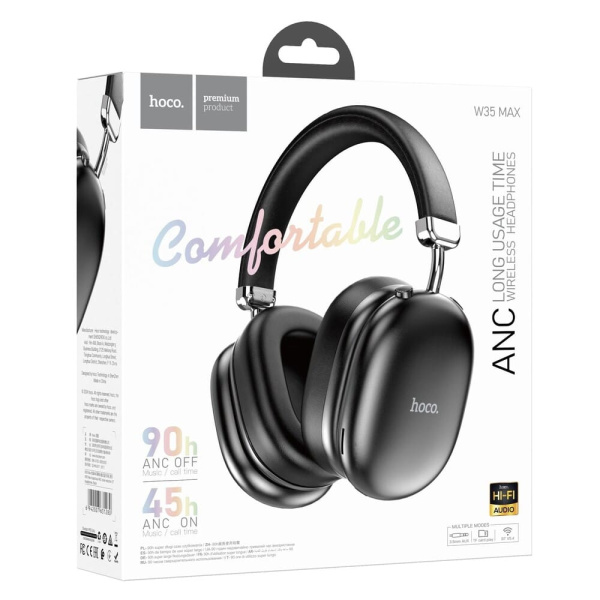 Беспроводные наушники накладные Hoco W35 Max Joy, Bluetooth, 800 мАч, черный Беспроводные наушники накладные Hoco W35 Max Joy, Bluetooth, 800 мАч, черный