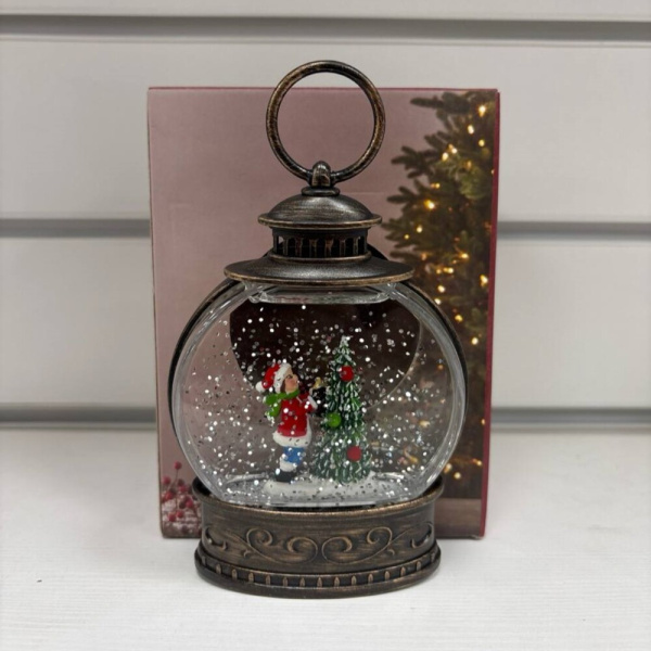 Фонарь новогодний круглый 15 см Ребенок и Елка