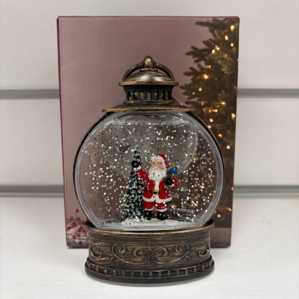 Фонарь новогодний круглый 15 см Дед Мороз и Елка