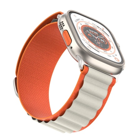 Ремешок нейлоновый Alpine Loop для Apple Watch 42/44/45/49 мм, 235мм, на застежке, оранжевый+белый