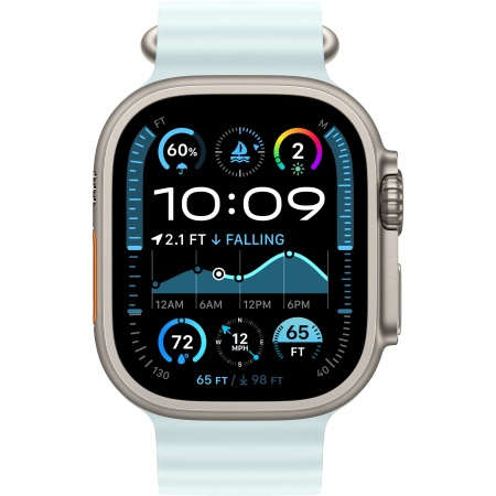 Apple Watch Ultra 2 (2024) 49mm Natural Titanium Case with Ice Blue Ocean Band (MYT03+MXTF3)