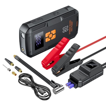 Зарядно-пусковое устройство/компрессор Hoco QS2 12B, 8000 mAh, черный