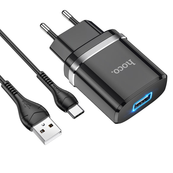 Зарядное устройство HOCO N1 Ardent USB + USB-Type-C 2.4A Черный