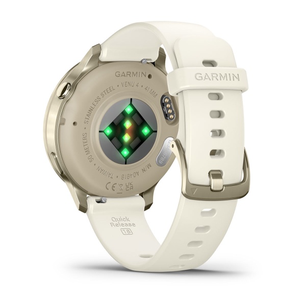 Garmin Venu 4 41 мм, золотистый Lunar Gold, ремешок силиконовый цвета слоновой кости Bone: основной циферблат, русская адаптация
