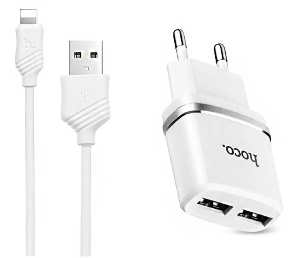 Зарядное устройство HOCO C12 Smart 2USB + Кабель USB-Lightning, 2.4A, белый