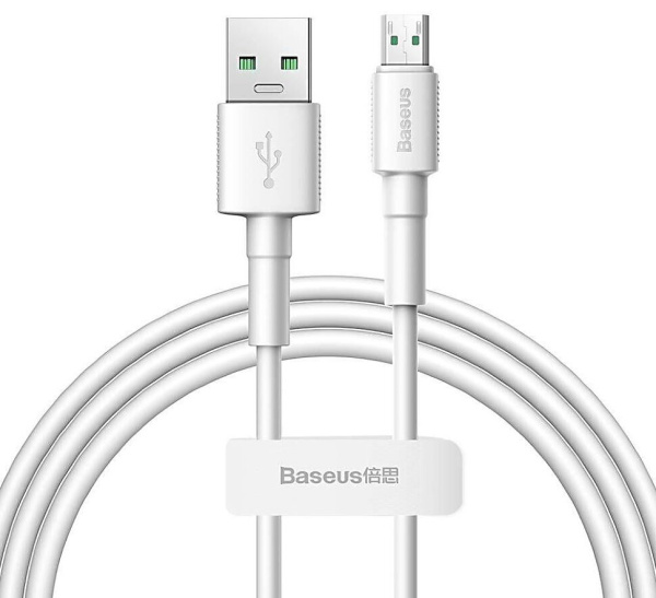 Кабель USB BASEUS Mini White USB - MicroUSB 4А 1м Белый (CAMSW-D02)