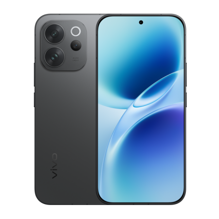 Смартфон vivo V70 8/256 ГБ в цвете «Элегантный чёрный» — вид спереди и сзади