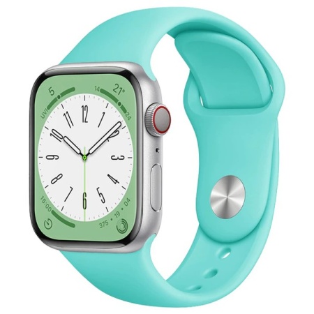 Ремешок силиконовый Sport для Apple Watch 42/44/45/49 мм, 235мм, на кнопке, мятно-голубой