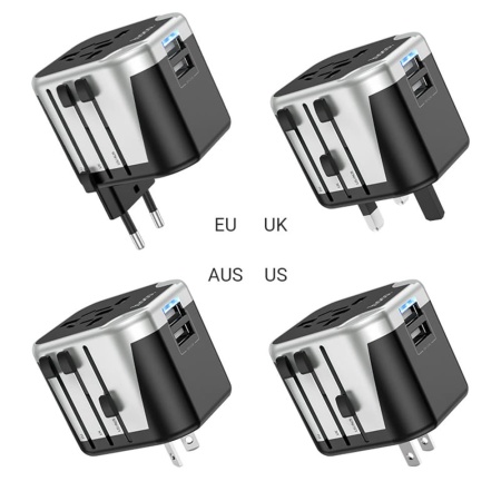 Зарядное устройство для всех стран мира Hoco AC5 Travel Companion, 2USB+1розетка, Черный+Серебристый