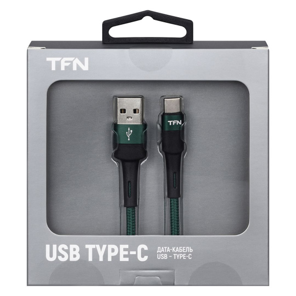 Кабель USB - TypeC, нейлон, 1.2м. Цвет:зеленый (TFN, TFN-C-ENV-AC1MGRN)