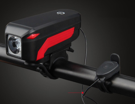 Велосипедный фонарь-звонок 4 режима с креплением на трубу 350 LM 2000 mAh (зарядка microUSB) Черно-красный 7599