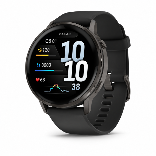 Умные часы Garmin Venu 4 45 мм, корпус тёмно-серый Slate, ремешок чёрный силиконовый (010-03014-00)
