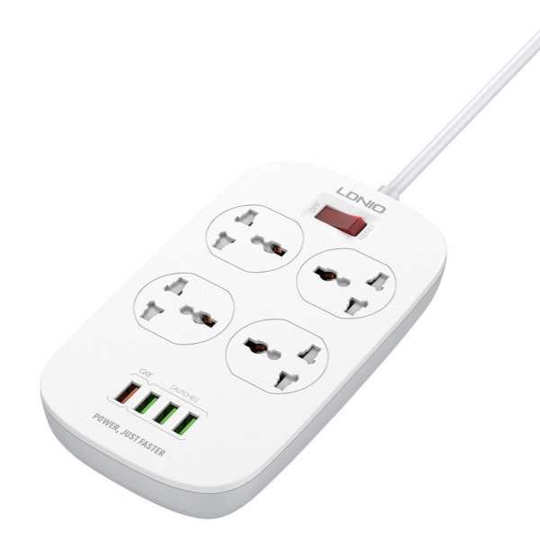 Удлинитель 4 розетки + 4USB LDNIO SC4407 200см EU Белый