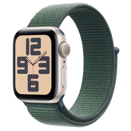 Apple Watch SE 2024, 40 мм, корпус из алюминия цвета «сияющая звезда», ремешок Sport Loop цвета «горное озеро», размер S/M (MXEH3)