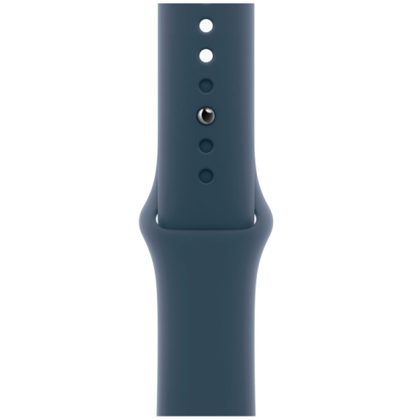 Apple Watch Series 9, 45 мм, корпус из алюминия серебристого цвета, спортивный ремешок цвета «грозовой синий», размер S/M
