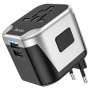 Зарядное устройство для всех стран мира Hoco AC5 Travel Companion, 2USB+1розетка, Черный+Серебристый