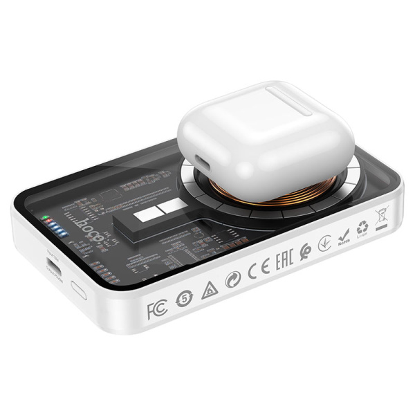 Портативный аккумулятор с беспроводной зарядкой HOCO Q10 Transparent discovery edition PD20W, 2A, 5000 мА⋅ч, белый
