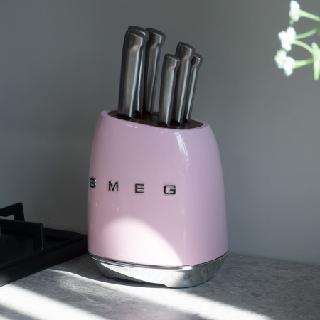 Набор ножей с подставкой SMEG (6 ножей в комплекте) Розовый