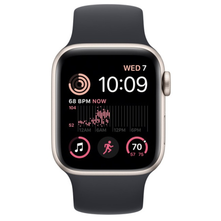 Apple Watch SE (2022), 40 мм корпус из алюминия цвета «сияющая звезда», ремешок «тёмная ночь»