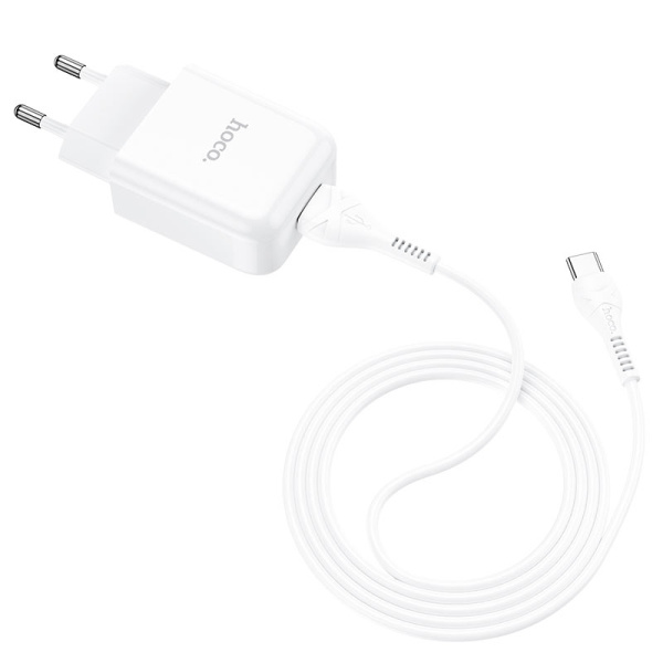 Зарядное устройство HOCO N2 Vigour single USB + Кабель USB-Type-C, 2A (Белый)