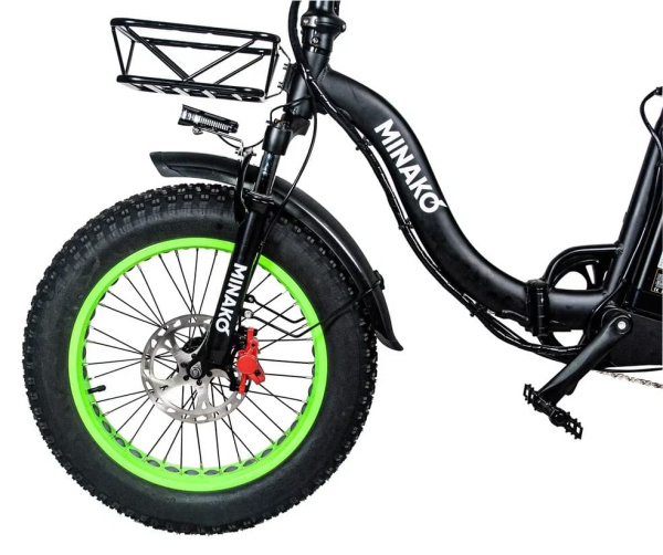 Электровелосипед Minako F11 черный с салатовыми колесами