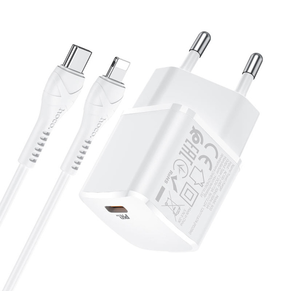 Зарядное устройство HOCO N10 Starter USB-C + кабель Type-C + Lightning (Белый)