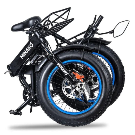 Электровелосипед Minako F10 черный с синими колесами спицы
