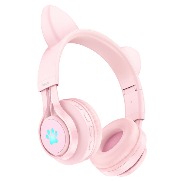 Беспроводные наушники HOCO W39 Cat ear, Bluetooth 5.3, TF, AUX, 400 мАч (Розовый)