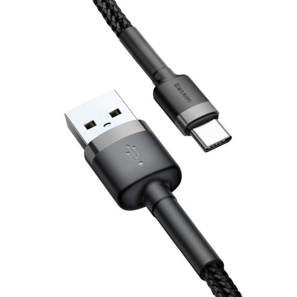 Кабель USB BASEUS Cafule, USB - Type-C, 3A, 1 м, серый+черный (CATKLF-BG1)