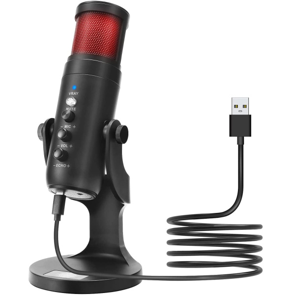 Микрофон универсальный кардиоидный JMARY MC-PW9 RGB, USB/Type-C+Jack 3.5 mm, черный