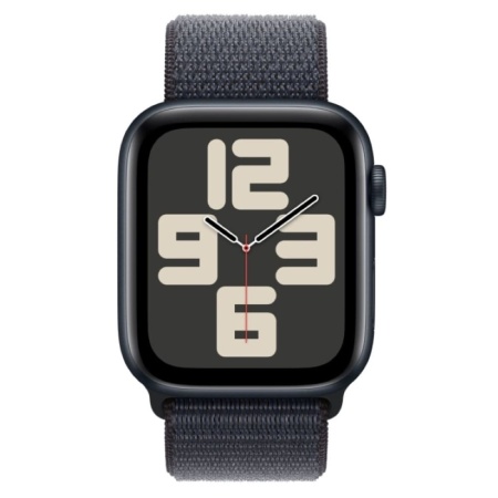 Apple Watch SE 2024, 44 мм, корпус из алюминия цвета «тёмная ночь», ремешок Sport Loop чернильного цвета M/L (MXEP3)