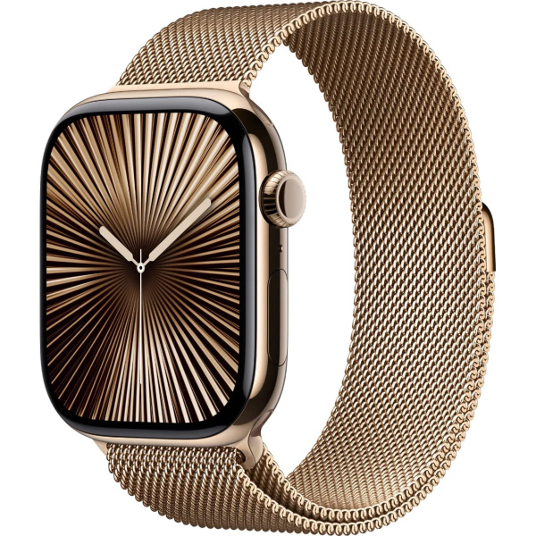 Apple Watch Series 10 GPS + Cellular 46mm Gold Titanium Case with Gold Milanese Loop S/M (MC7T4)