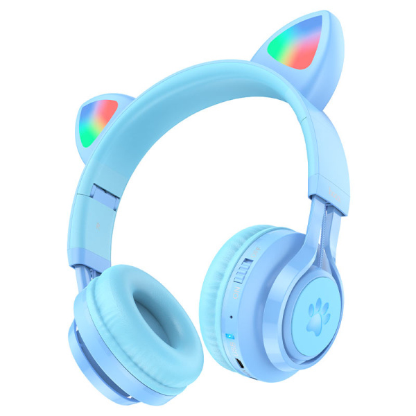 Беспроводные наушники HOCO W39 Cat ear, Bluetooth 5.3, TF, AUX, 400 мАч (Голубой)