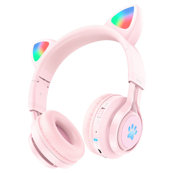 Беспроводные наушники HOCO W39 Cat ear, Bluetooth 5.3, TF, AUX, 400 мАч (Розовый)