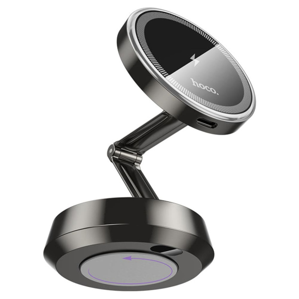 Автомобильный держатель магнитный с беспроводной зарядкой Hoco HW33 Metal 15W Серый