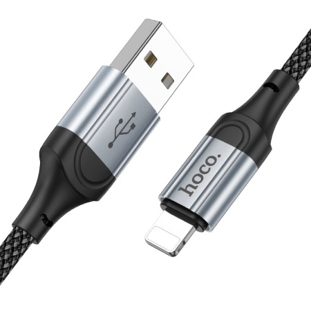 Штекеры USB-A и Lightning чёрного кабеля Hoco X102 Fresh