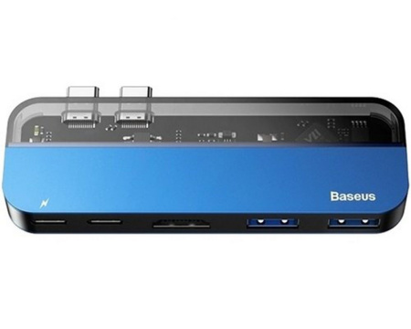 Адаптер BASEUS Transparent, Type-C - 2xUSB3.0 + 4K HDMI + 2xType-C, синий (CAHUB-TS03)