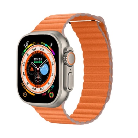 Ремешок кожаный Leather Loop для Apple Watch 38/40/41 мм, 225мм, на магните, оранжевый