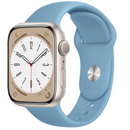 Ремешок силиконовый Sport для Apple Watch 38/40/41 мм, 225мм, на кнопке, лазурный