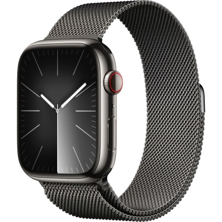 Apple Watch Series 9, 41 mm, корпус из нержавеющей стали цвета «графит», миланский сетчатый ремешок цвета «графит»