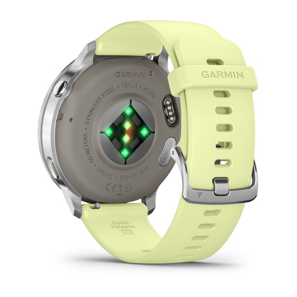 Garmin Venu 4 45 мм, серебристый, ремешок цитроновый силиконовый: основной циферблат, русская адаптация