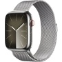 Apple Watch Series 9, 45 mm, корпус из нержавеющей стали серебристого цвета, миланский сетчатый ремешок серебристого цвета