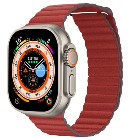 Ремешок кожаный Leather Loop для Apple Watch 42/44/45/49 мм, 225мм, на магните, бордовый