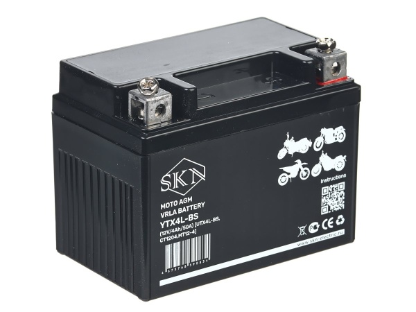 Аккумулятор стартерный для мототехники SKN YTX4L-BS (12V/4Ah/50A) [UTX4L-BS, CT 1204, MT 12-4]